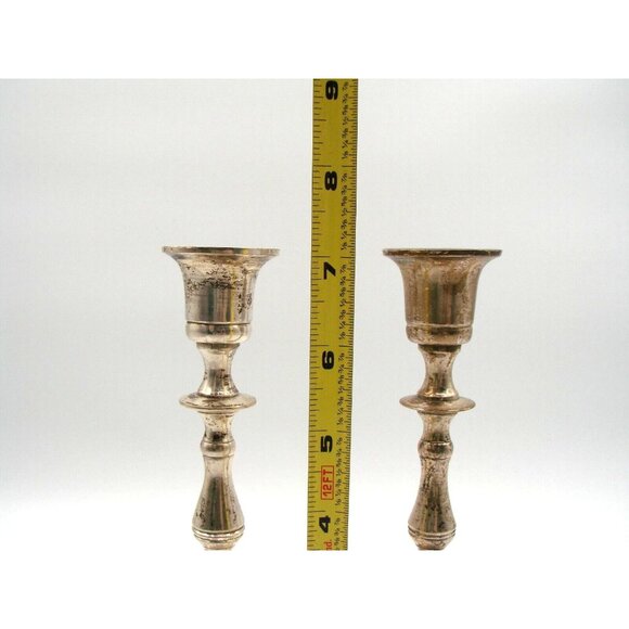 Lot of 2 Octagonal Candle Stick Holders Made in India Stamped 7"H Silver Plated - Picture 8 of 12
